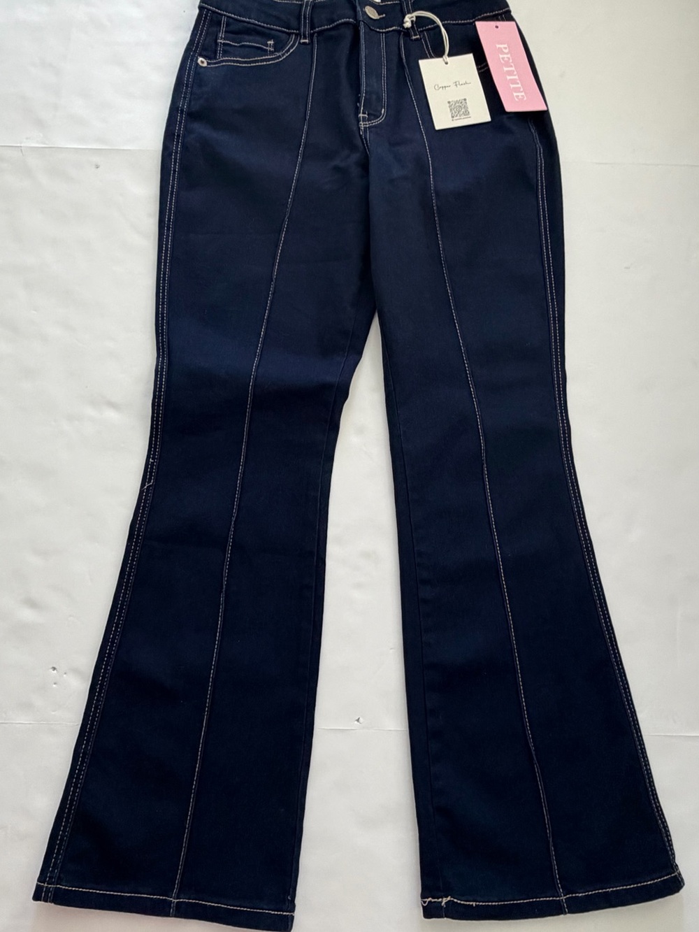 Copper Flash Petite High Rise Bootcut Jeans 8P Dark Wash Seam Front NWT